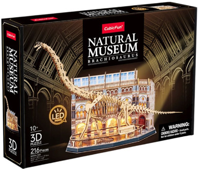 CubicFun Natural Museum Brachiosaurus Hout LED - CubicFun 3D Puzzel (216 stukjes)