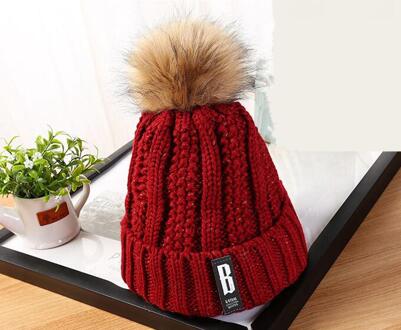 Cuhakci Winter Skullies Poms Hoeden Gebreide Cap Vrouwen Bal Wol Bont Dikke Warme Knit Meisjes Ski Mutsen M187 claret