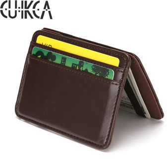 CUIKCA Korean Unisex Magic Wallet Money Clip Slim Wallet Purse Women Men Retro Leather Wallet Credit Card Cases Money Clips