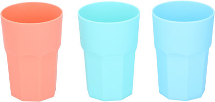 Cuisine Elegance 3x drinkbekers - Kunststof - 380 ml - 12 x 8 cm - 3 kleuren - Drinkbekers Blauw