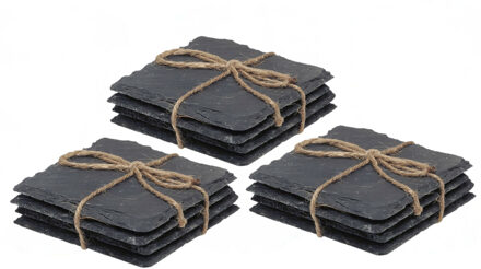 Cuisine Elegance 48x stuks leisteen onderzetters - vierkant - antraciet - 10 cm