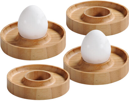 Cuisine Elegance 4x Bamboe houten eierdopjes 10 x 2 cm