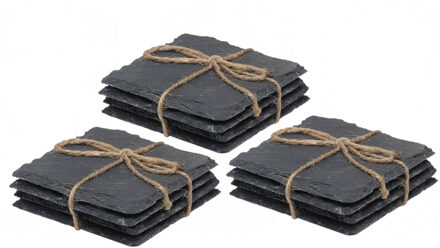 Cuisine Elegance 64x stuks leisteen onderzetters - vierkant - antraciet - 10 cm - Glazenonderzetters Grijs