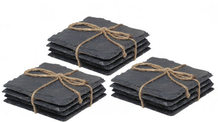 Cuisine Elegance 8x Leisteen onderzetters - vierkant - antraciet - 10 cm
