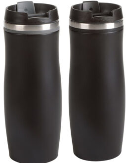 Cuisine Elegance Thermosbekers - warmhoud drinkbekers - 2x stuks - grijs en zwart - 400 ml - Isolerende drinkbekers