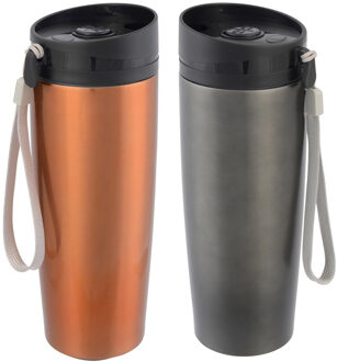 Cuisine Elegance Thermosbekers - warmhoud drinkbekers - 2x stuks - koper en grijs - 380 ml - Isolerende drinkbekers