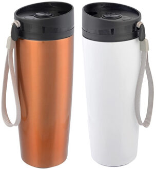 Cuisine Elegance Thermosbekers - warmhoud drinkbekers - 2x stuks - koper en wit - 380 ml - Isolerende drinkbekers