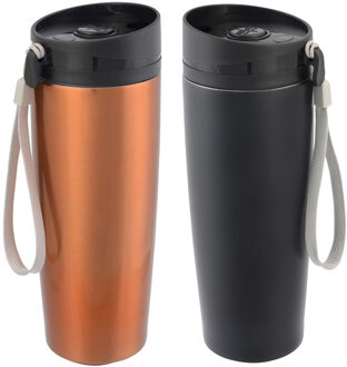 Cuisine Elegance Thermosbekers - warmhoud drinkbekers - 2x stuks - koper en zwart - 380 ml - Isolerende drinkbekers