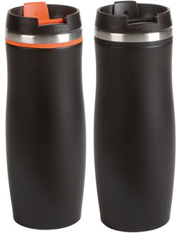 Cuisine Elegance Thermosbekers - warmhoud drinkbekers - 2x stuks - oranje en zwart - 400 ml - Isolerende drinkbekers