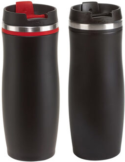 Cuisine Elegance Thermosbekers - warmhoud drinkbekers - 2x stuks - rood en zwart - 400 ml - Isolerende drinkbekers