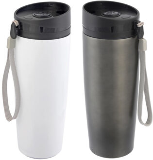 Cuisine Elegance Thermosbekers - warmhoud drinkbekers - 2x stuks - wit en grijs - 380 ml - Isolerende drinkbekers