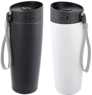 Cuisine Elegance Thermosbekers - warmhoud drinkbekers - 2x stuks - wit en zwart - 380 ml - Isolerende drinkbekers