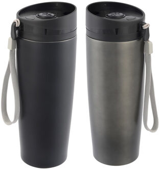 Cuisine Elegance Thermosbekers - warmhoud drinkbekers - 2x stuks - zwart en grijs - 380 ml - Isolerende drinkbekers