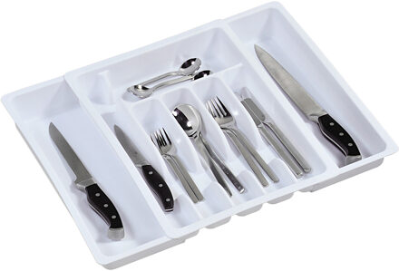 Cuisine Elegance Uitschuifbare bestekbak/inzetbak - wit - 38 x 29-50 cm - Keukenlade - besteklade - inzetbak
