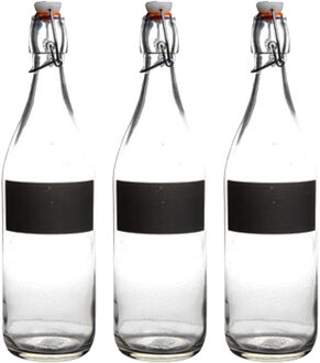 Cuisine Elegance Water/weck/sap flessen met krijtvakje - 4x stuks - 970 ml - Met beugeldop - voor al uw sapjes