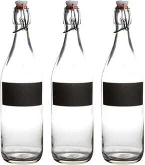 Cuisine Elegance Water/weck/sap flessen met krijtvakje - 6x stuks - 970 ml - Met beugeldop - voor al uw sapjes