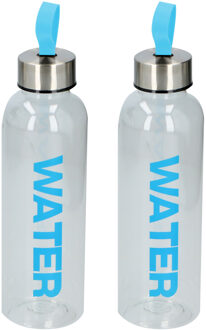 Cuisine Elegance Waterfles / drinkfles / sportfles - 2x - transparant/blauw - kunststof - 550 ml - Drinkflessen