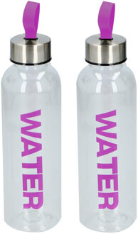 Cuisine Elegance Waterfles / drinkfles / sportfles - 2x - transparant/paars - kunststof - 550 ml - schroefdop