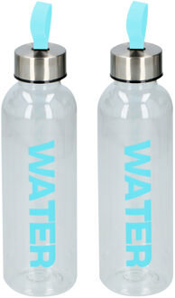 Cuisine Elegance Waterfles/drinkfles/sportfles - 2x - transparant/turquoise - kunststof - 550 ml - Drinkflessen