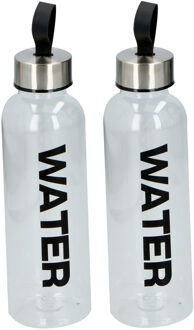 Cuisine Elegance Waterfles / drinkfles / sportfles - 2x - transparant/zwart - kunststof - 550 ml - Drinkflessen