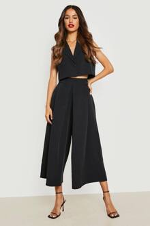 Culottes Met Geplooide Voorkant En Wijde Pijpen, Op Maat Gemaakt, Black - 40