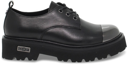 CULT Zwarte leren platte schoen voor dames Cult , Black , Dames - 37 EU