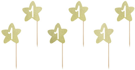 Cupcake Toppers 1st Birthday Gouden Sterren Set/6