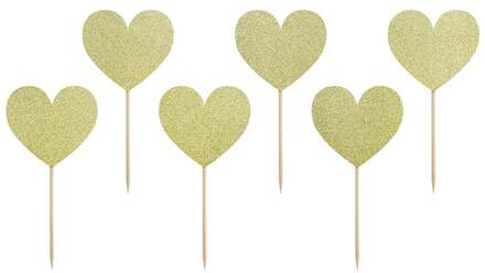 Cupcake Toppers Gouden Hartjes Set/6