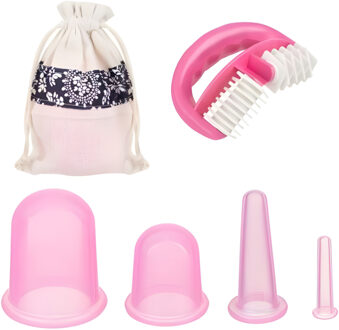 Cupping set - 5 delig - roze - siliconen - cups en massageapparaat - cuppingmassage
