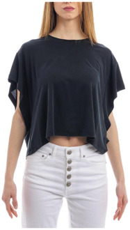 Cupro Stretch T-Shirt Dondup , Black , Dames - XS