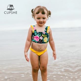 CUPSHE Floral Ruffled Bandeau Tank Top Bikini Sets For Girls 2020 Toddler Kids Children Swimsuits Bathing Suits 2-12 Years