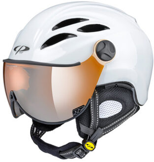 Curako Wit Glans met Oranje Zilveren Spiegel Vizier - Skihelm - 53-55 cm omtrek