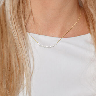 Curb Ketting 15 gekweekte parels White Yellow Gold - maat Wit