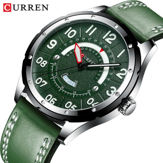 CURREN Casual Business Leather Strap Watch for Men Luxury Brand Military Green Clock Men Quartz Wristwatch Male Calendar Watch