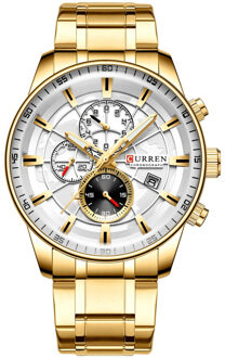 Curren Horloges Heren Mode Sport Horloge Met Chronograaf Lichtgevende Handen Klok Mannelijke Horloge Blauw Rvs Band goud