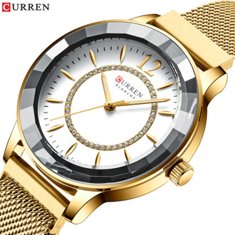 CURREN Luxury Brand Relogios Feminino Quartz Clock Ladies Watch Rhinestone Dial with Stainless Steel Band Classy Women Watches
