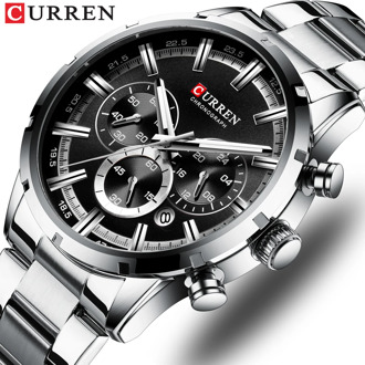 CURREN Luxury Fashion Quartz Watches Classic Silver and black Clock Male Watch Men's Wristwatch with Calendar Chronograph