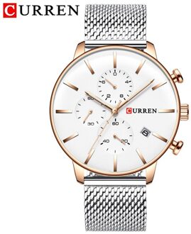 Curren Mannen Horloge Sport Chronograaf Heren Horloges Waterdicht Analoge 24 Uur Datum Quartz Horloge Mannen Relogio Masculino zilver goud