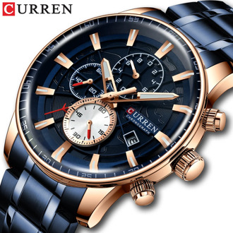 CURREN Men's Watches Quartz Watch with Stainless Steel Band Chronograph Luminous hands Clock Male Wristwatch Mens Fashion