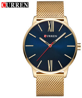 Curren Mode Ultra-Dunne Klassieke Quartz Horloges Zakelijke Mannen Horloge Roestvrij Stalen Band Waterdicht Mannelijke Klok goud blauw