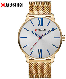 Curren Mode Ultra-Dunne Klassieke Quartz Horloges Zakelijke Mannen Horloge Roestvrij Stalen Band Waterdicht Mannelijke Klok goud wit