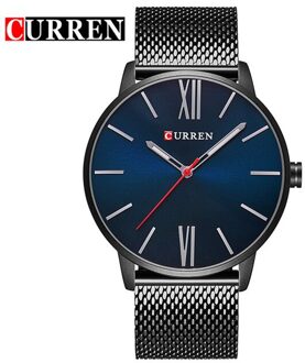 Curren Mode Ultra-Dunne Klassieke Quartz Horloges Zakelijke Mannen Horloge Roestvrij Stalen Band Waterdicht Mannelijke Klok zwart blauw