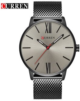 Curren Mode Ultra-Dunne Klassieke Quartz Horloges Zakelijke Mannen Horloge Roestvrij Stalen Band Waterdicht Mannelijke Klok zwart grijs