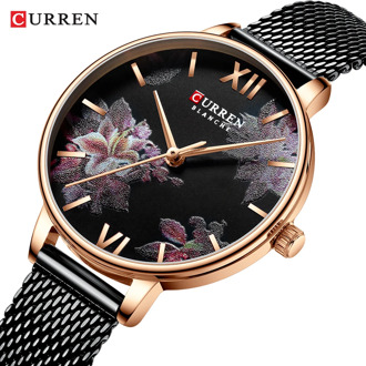 CURREN New Ladies Flower Watches Women Stainless Steel Bracelet Wristwatch Women's Fashion Quartz Clock reloj mujer Casual