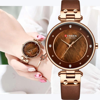 CURREN Simple Rhinestones Charming Watch for Ladies Quartz Watches Leather Strap Clock Female Wristwatch Dress Women's Watch