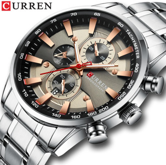 CURREN Watch Men's Wristwatch with Stainless Steel Band Fashion Quartz Clock Chronograph Luminous pointers Unique Sports Watches
