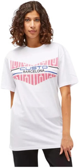 Custo Barcelona Witte Oversized T-shirt met Voorkant Print Custo Barcelona , White , Dames - M,S