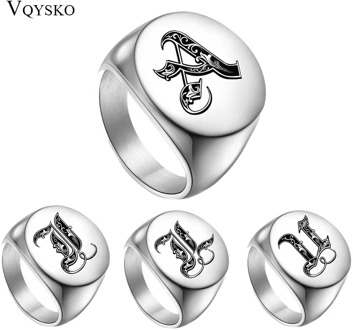 Custom 26 Letters Jewelry Rings For Men Stainless Steel Alphabet Letter Initial Finger Ring Accessories Anel Fashion Design