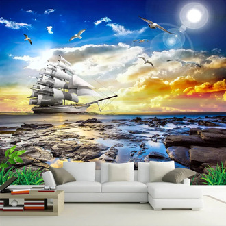 Custom 3D Wall Murals Modern Seaside Landscape Sunset Sailboat Photo Wallpaper Wall Cloth Living Room Backdrop Wall Home Decor