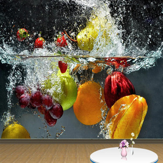 Custom 3D Wallpaper Modern Creative Fruit Falling In Water Mural Restaurant Kitchen Abstract Backdrop Wall Cloth Wall Coverings